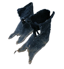 A Pair of Indigo Dyed Cotton Gaiters: Sashiko Stitched and Tattered